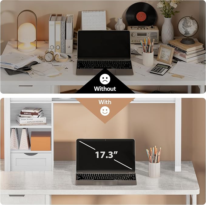 Large Desktop Bookshelf with Sliding Barn Door, 47.2''W Desk Shelf Display Rack - Image 4