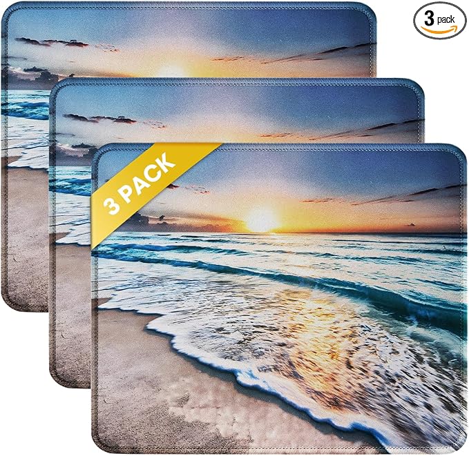 JIKIOU 3 Pack Mouse Pad with Stitched Edge, Portable Size-10.2x8.3in Beach | by JIKIOU
