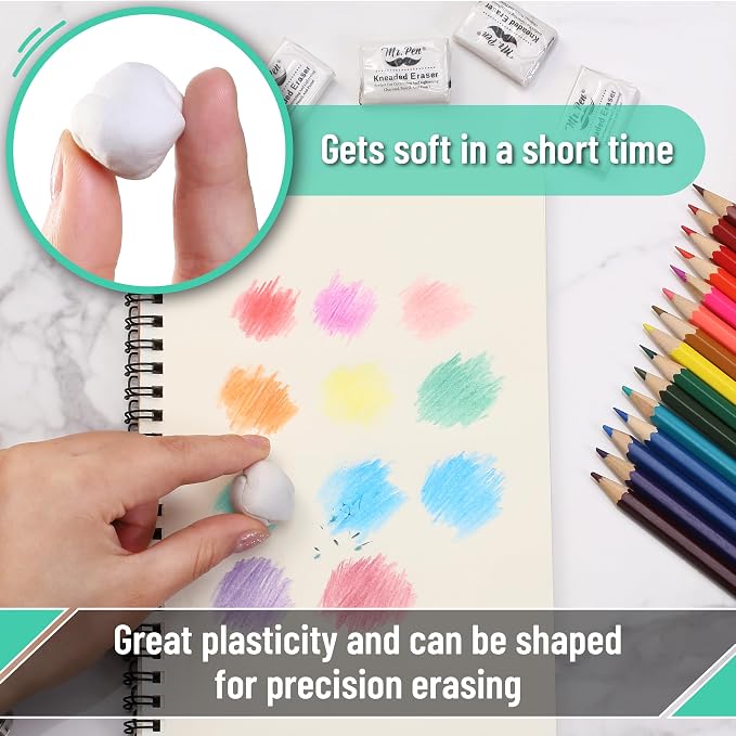 Mr. Pen- Kneaded Erasers, 0.9" x 1.18", 4 Pack, Graphite & Pastel Drawing - Image 3