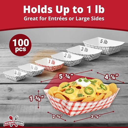 Heavy Duty, Grease Resistant 1 Lb Paper Food Trays 100 Pack. Recyclable - Image 3