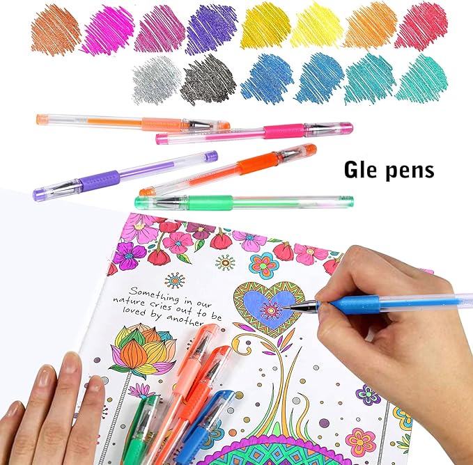 200 Pack Gel Pen Set 100 Colored Gel Pen with 100 Refills,Glitter Gel pens 40% More Ink with Canvas Bag for Kids Coloring Books Drawing Crafts Scrapbooks Journaling Planner-DeskLoop Office