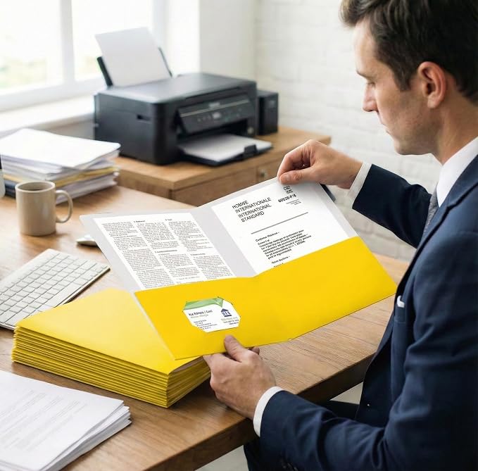 Zzrywuty 100 Packs Yellow Two Pocket File Folders - Image 6