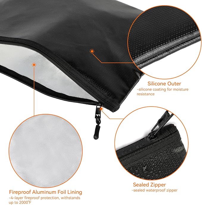 Fireproof Document Money Bag, Waterproof Zipper Pouch | Fire Proof - Image 4