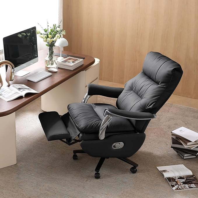 Dual Motor Electric Real Leather Executive Office Chair with Foot Rest, Comfortable Reclining Office Chair with Massage, Big and Tall High Back Comfy Ergonomic Home Office Desk Chairs 400lbs, Black-DeskLoop Office