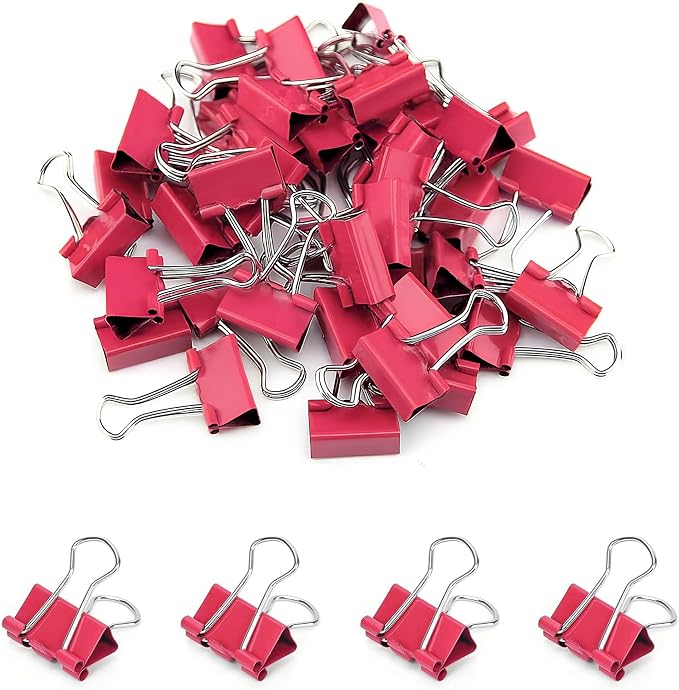 50 Pack Small Red Binder Clips 3/4 Inch, Colored Little Paper Clamps, Tiny Mini by Qikaara
