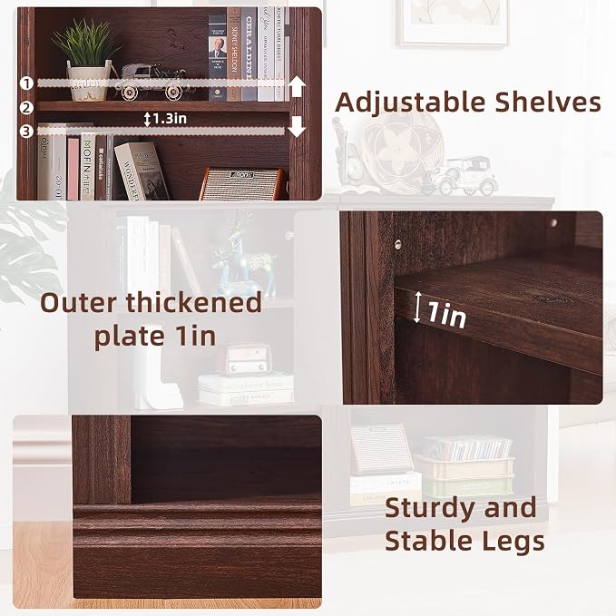 RWYHG 43" Walnut Tall Bookshelf Set of 4, 3-Tier Thick Wooden Book Shelf - Image 5