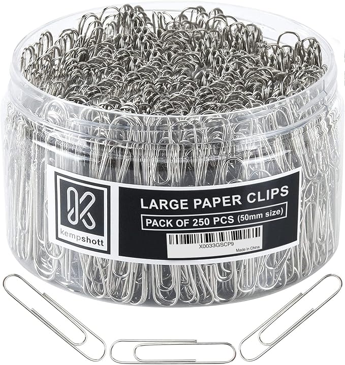 Kempshott 250 Large Paper Clips Smooth, Jumbo Paper Clips by Kempshott%C2%AE