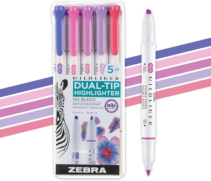 Zebra Pen Mildliner Dual-Tip Highlighter Set, Broad and Fine Tips, No Bleed by ZebraPen