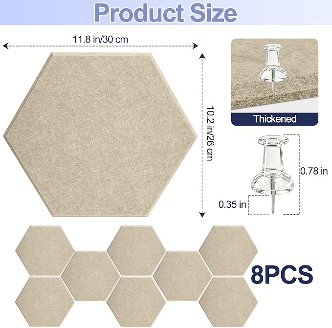 8PCS Hexagon Cork Board Tiles, Self-Adhesive Felt Bulletin - Image 2