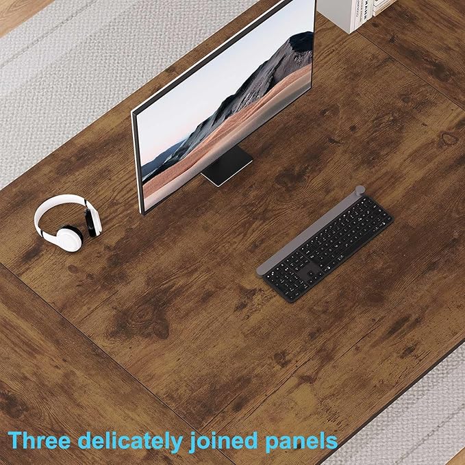 HSH Large Rustic Brown Computer Desk, 78 Inch Extra Long Metal Wood Desk for Home Office, Two Person Executive Writing Study Gaming Desk Table, Bedroom Living Room PC Laptop Dual Monitor Desk-DeskLoop Office