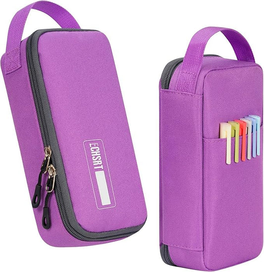 ECHSRT Big Pencil Case, Aesthetic Portable Zipper Pencil Bag with Hidden Pocket, Special Pouch for Men Women Adults, Stationery Organizer Pen Cases for Office Travel, Purple-DeskLoop Office