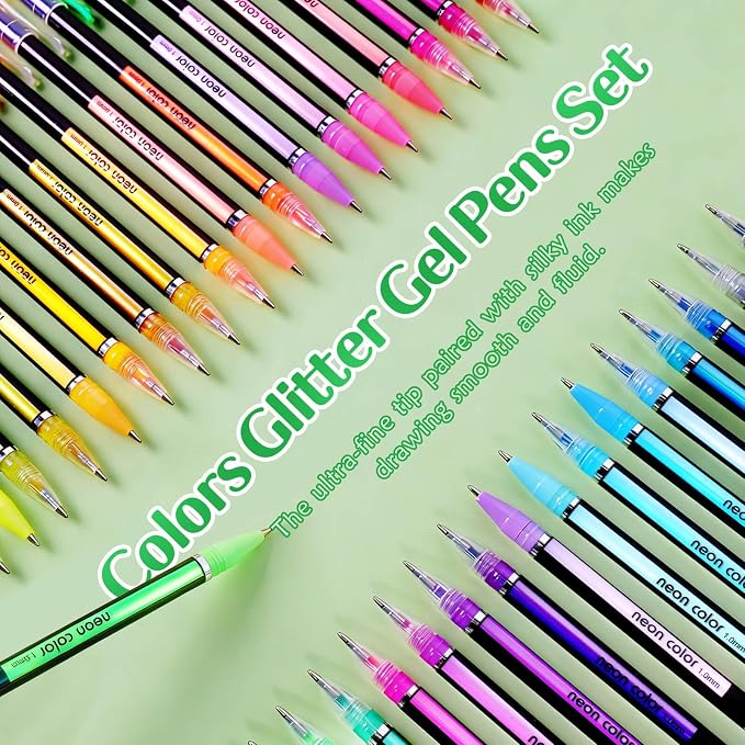 60 Colors Glitter Gel Pens, Colored Gel Pens Set - Image 2