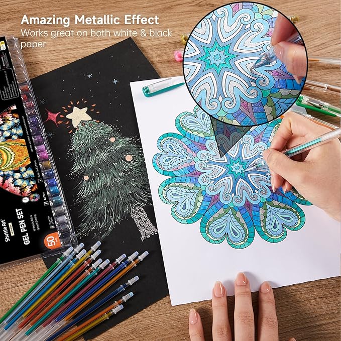 Shuttle Art 50 Pack Metallic Gel Pens, 25 Metallic Gel Pens Set with 25 Refills Perfect for Adult Coloring Books Doodling Drawing Art Markers-DeskLoop Office