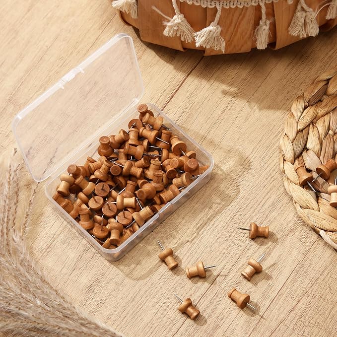 Sawysine 80 Pcs Wood Push Pins, Cute Thumb Tacks Decorative Push Pins - Image 3