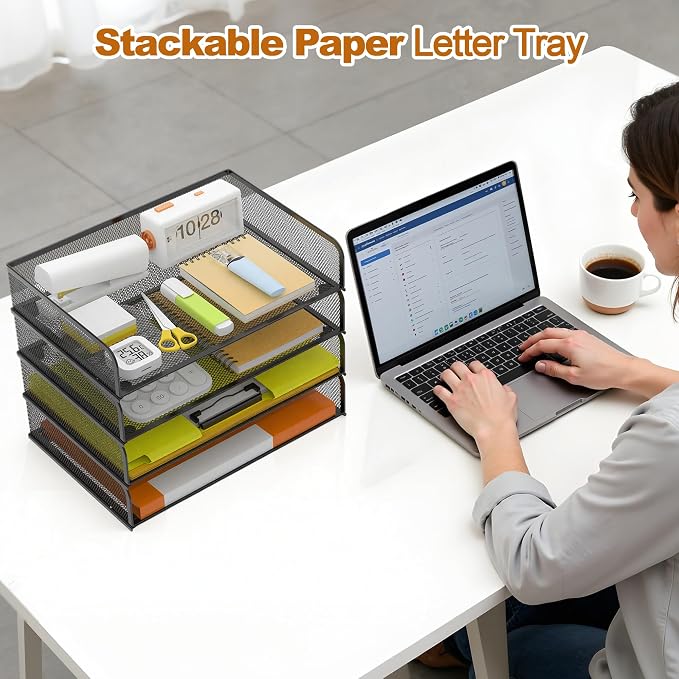 YINGHUA 4-Pack Metal Mesh Stackable Paper Letter Trays Organizer - Image 5