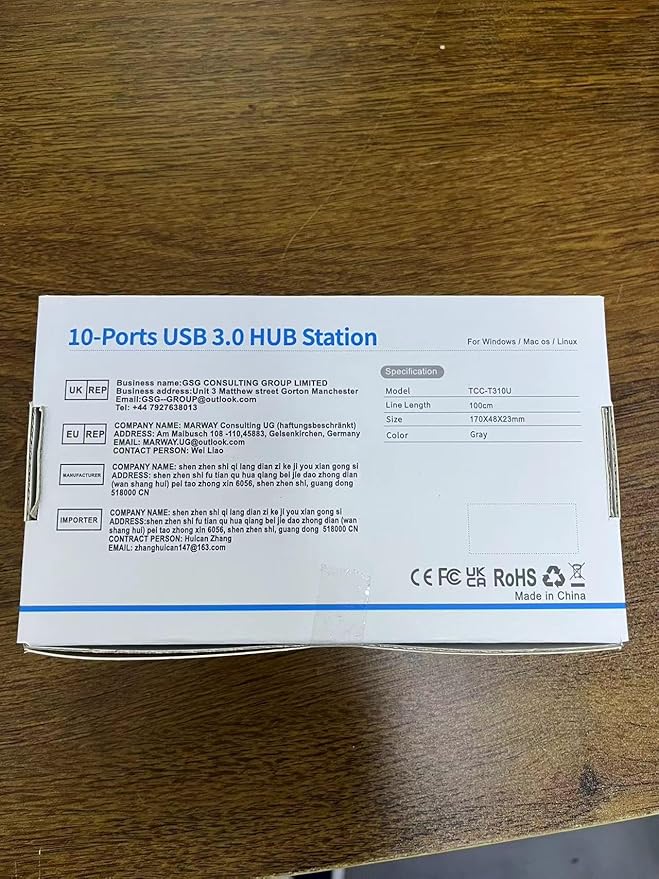 Powered 10-Port USB 3.0 Hub, USB C to 10 Ports USB Data Hub Splitter with Individual LED On/Off Switche, 3.3FT Cable, 12V/3A Power Adapter, for Laptop MacBook Pro/Air PC (Aluminum Gary)-DeskLoop Office