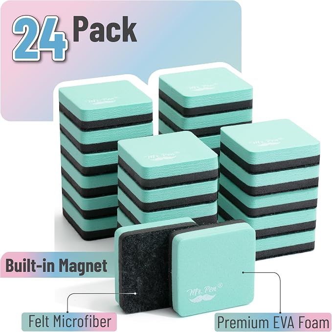Mr. Pen- Mini Magnetic Dry Erase Erasers, 24 Pack, Students and Classroom - Image 2