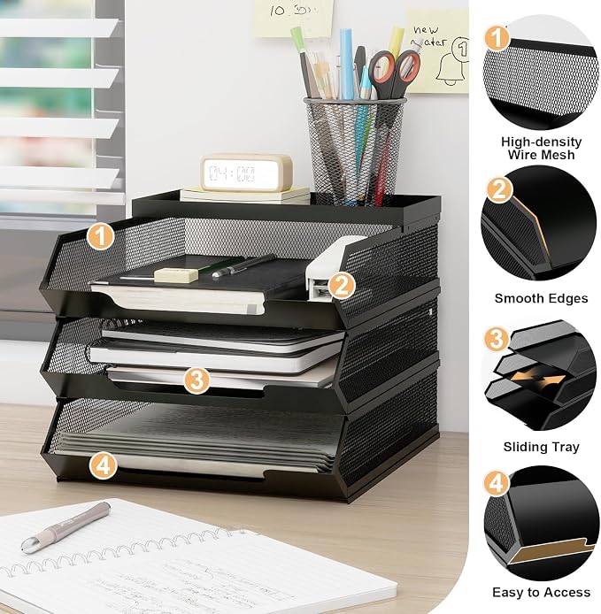 Natwind 3-Tier Stackable Metal Mesh Paper Organizer - Image 5