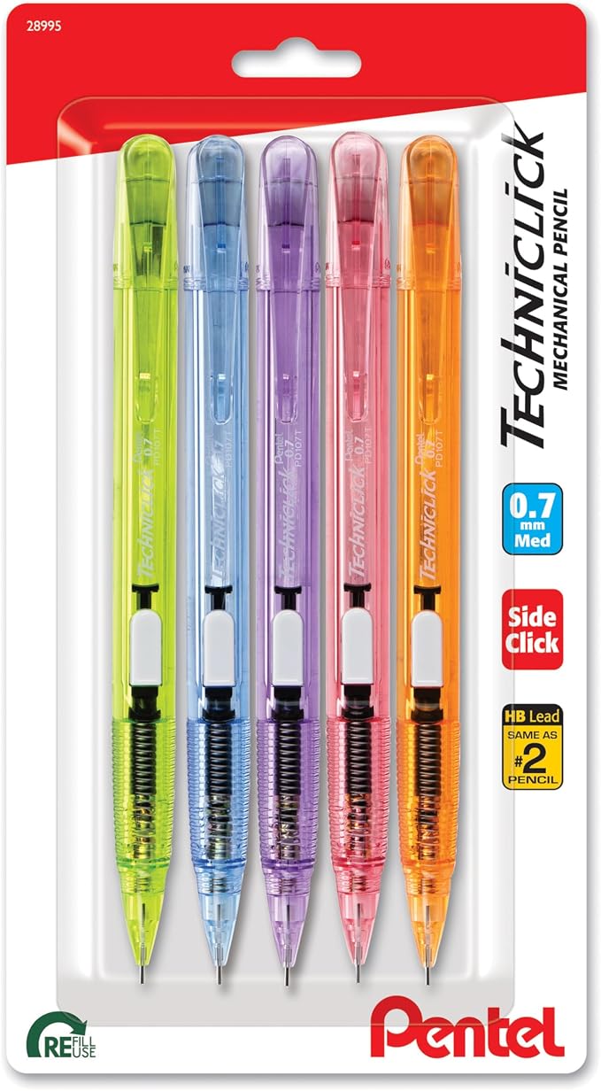 Pentel Techniclick 0.7mm Mechanical Pencil – Pack of 5, Smooth Writing Pencil by PentelofAmerica