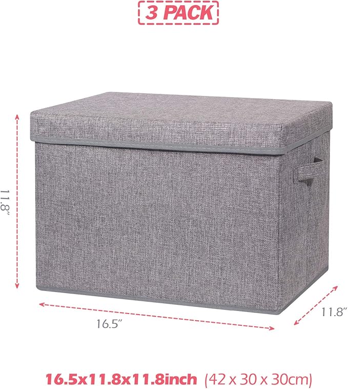 3 Pack Large Foldable Storage Box with Lids Fabric Storage Cube Organizer Cloth Containers Bins Baskets for Closet Clothes Clothing Bed Room-DeskLoop Office