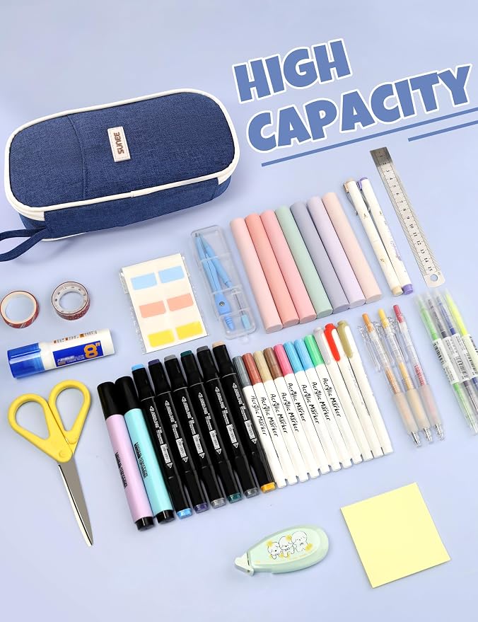 SUNEE Cute Pencil Case, Aesthetic Pen Pouch, Colored Large Pencil Bag - Image 3