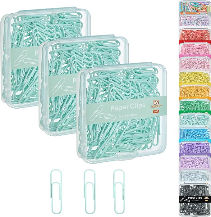 NEEWAY Small Paper Clips, 1.1 Inch Vinly Coated Colored Paperclips, 3 Pack of by NEEWAY