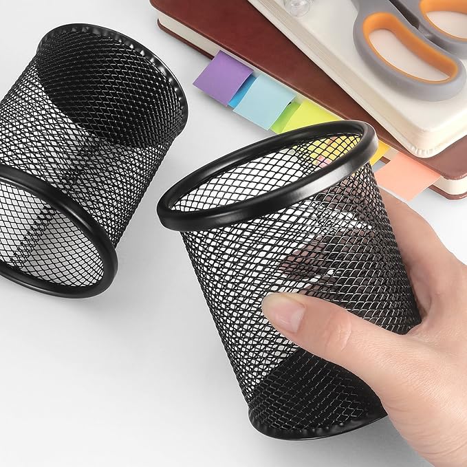 Tamaki Pen Holder Cup for Desk, Wire Mesh Pencil Cup Holder for Desk Office Pen Organizer (Black)-DeskLoop Office