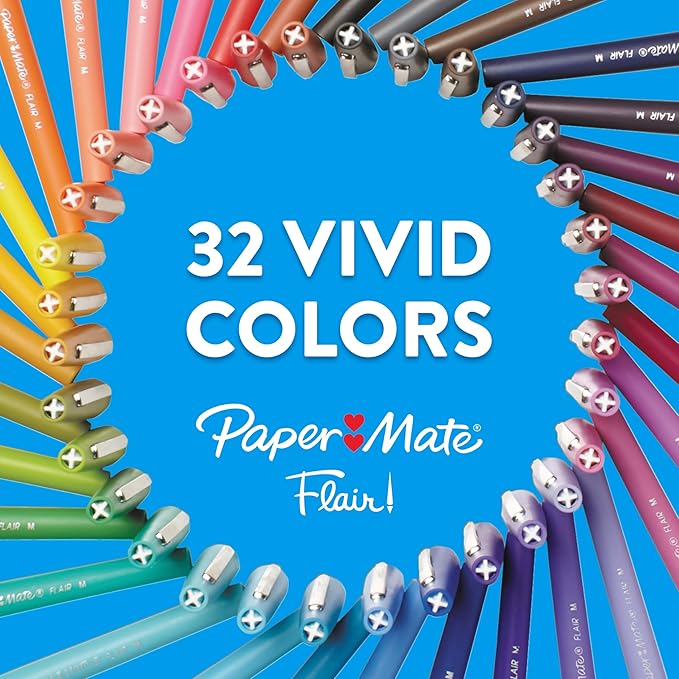 Paper Mate Felt Tip Pens, Flair Marker Pens, Medium Point, Assorted, 24 Count - Home, Office, Back to School, Teacher Supplies-DeskLoop Office