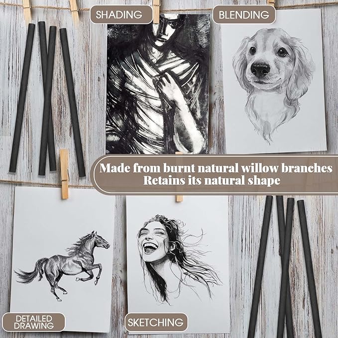 Gueevin 50 Pcs Willow Charcoal Sticks, Willow Charcoal, Artists, Beginners, Students, Perfect for Sketching, Drawing, Shading, and Fine Art (7-9mm)-DeskLoop Office