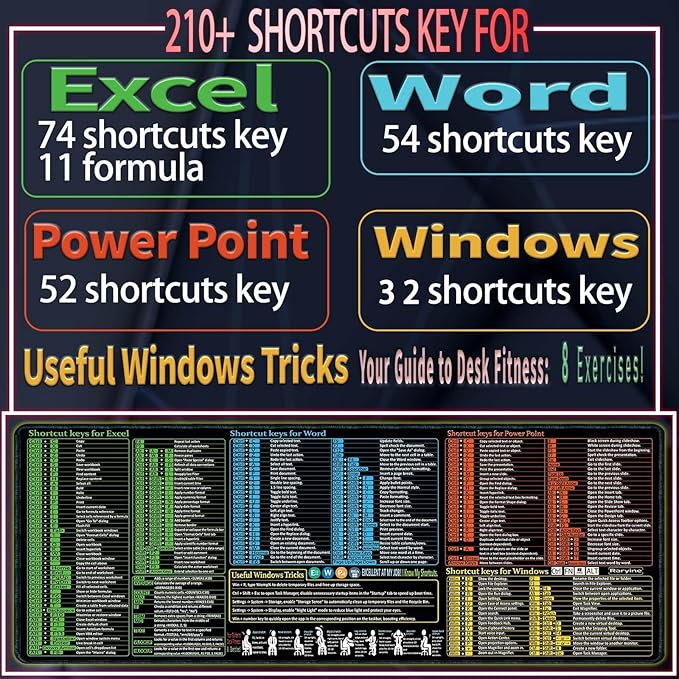Excel/Word/Power Point/Windows Mouse pad, Non-Slip&Waterproof Large Gaming - Image 2