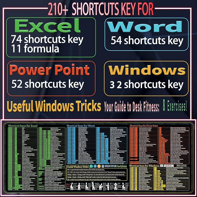 Excel/Word/Power Point/Windows Mouse pad, Non-Slip&Waterproof Large Gaming - Image 2