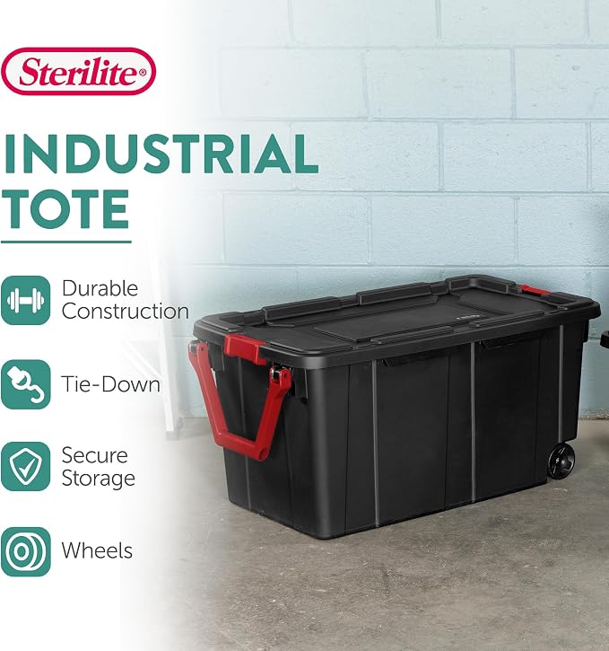 Sterilite 8-Pack Industrial Tote, Heavy-Duty Storage Bins w/Lids and Wheels - Image 3