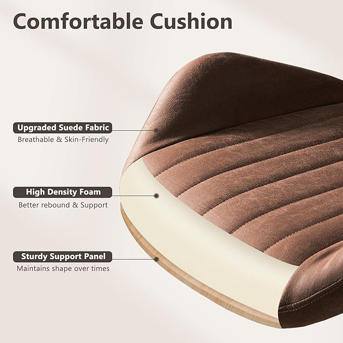 Mid Century Modren Office Chair - Mid Back Swivel Executive Chair with Lumbar Support,Ergonomic Computer Desk Chair with Wheels,Faux Lether Suede Task Chair,350lbs (Dark Brown, Mid Back)-DeskLoop Office