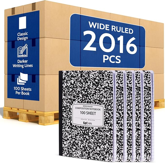 2016 Pack EPI Wide Ruled Composition Notebook Bulk, 200 pages, 9-3/4 x 7-1/2 by EPI