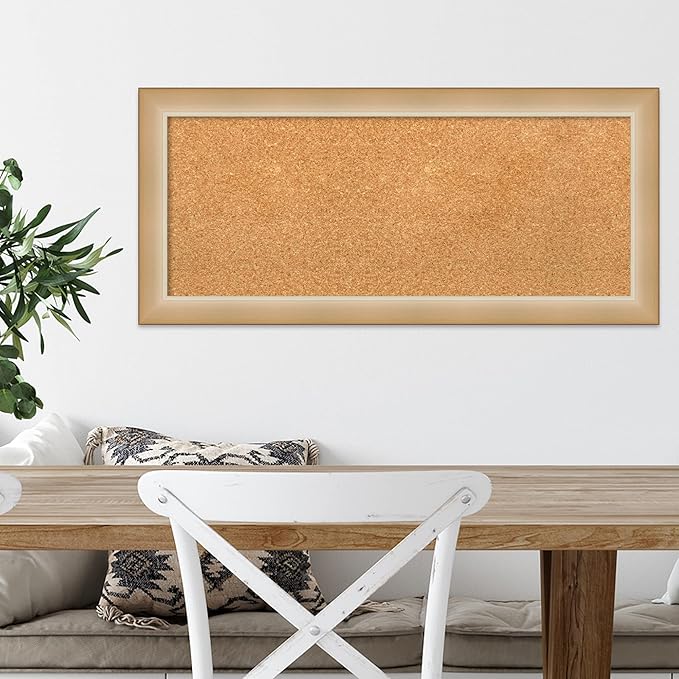 Amanti Art Natural Cork Board for Wall, 15x33 Vision Board with Gold Frame, Medium Corkboard Office Decor for Home Organization, Modern Contemporary Corkboard Pinboard to display items for home-DeskLoop Office