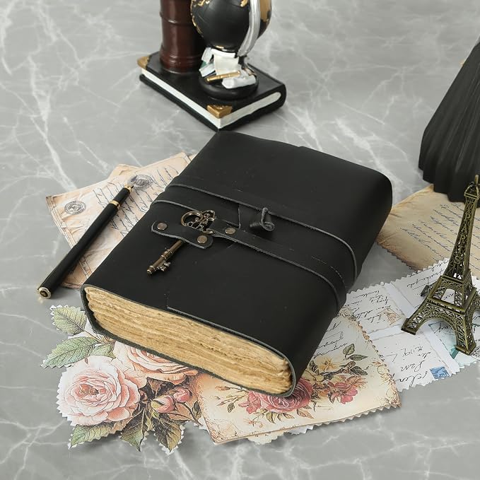 Leather Journal with Deckle Edge Paper 8x6 inch and Vintage Key | Handmade - Image 10
