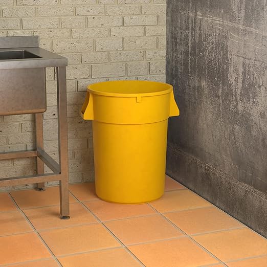 44 Gallon Yellow Round Commercial Trash Can-DeskLoop Office