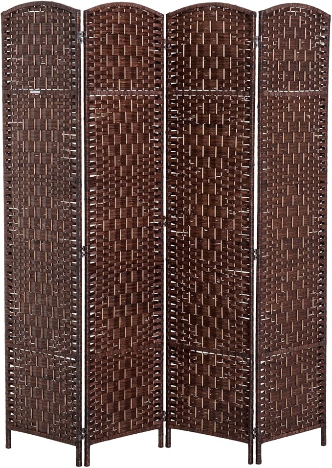 NicBex Room Divider 4 Panel Room Dividers with Woven Rattan Design Partition Room Dividers and Folding Privacy Screens 6 FT Wall Divider for Office, Room Separation,70.75"W x 0.75"D x 70.75"H, Brown-DeskLoop Office