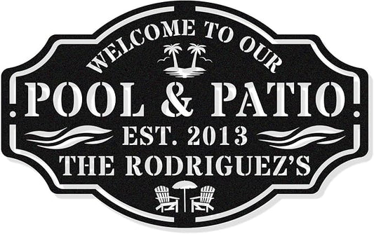 Personalized Name Metal Pool Sign, Patio Signs by HYTSIGN