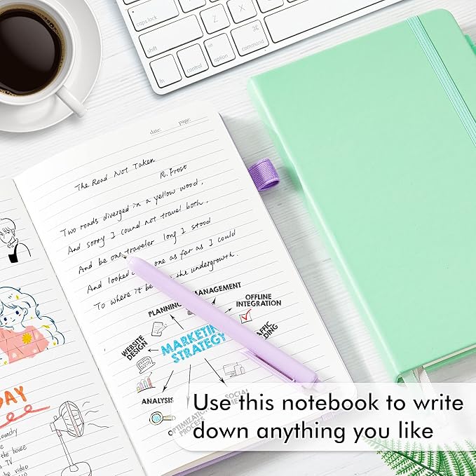 feela 5 Pack Notebooks Journals Bulk, Hardcover Classic Ruled Lined Journals with Pen Holder for Women Girls School Business Supplies, with 5 Black Pens, 120 GSM, 5.1”x8.3”, A5, Pastel Colors-DeskLoop Office