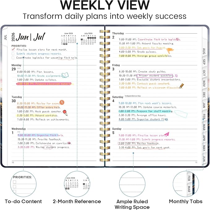 Academic Planner 2026-2027, Weekly and Monthly Calendar Book, July 2026 – June - Image 3
