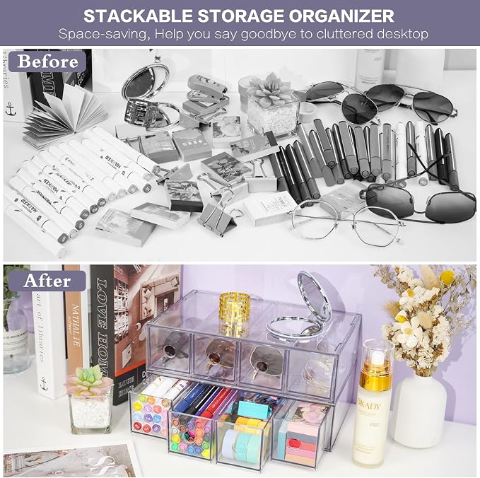 Desk Organizer with 4 Drawers, FODIENS Stackable Desktop Storage Box with - Image 6