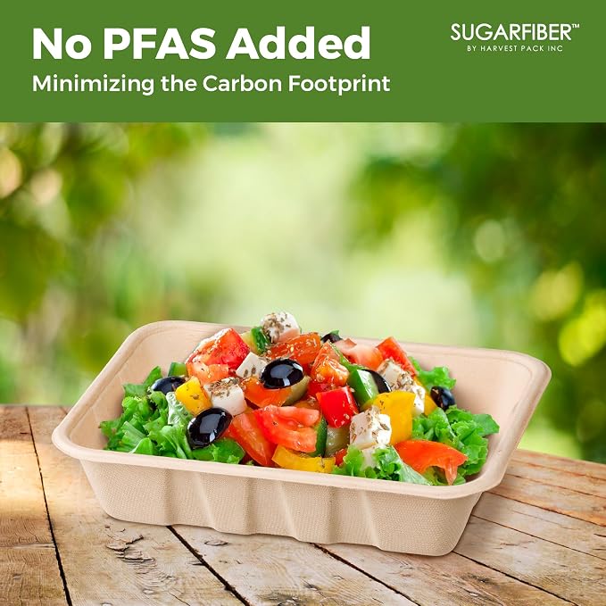 Harvest Pack 32 oz Compostable Food Trays, 8.49" x 6.45" x 1.86" Disposable - Image 5
