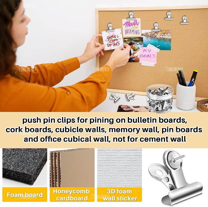AUEAR, 30 Pack Metal Push Pin Clips Bulldog Heavy Duty Thumb Tacks - Image 3