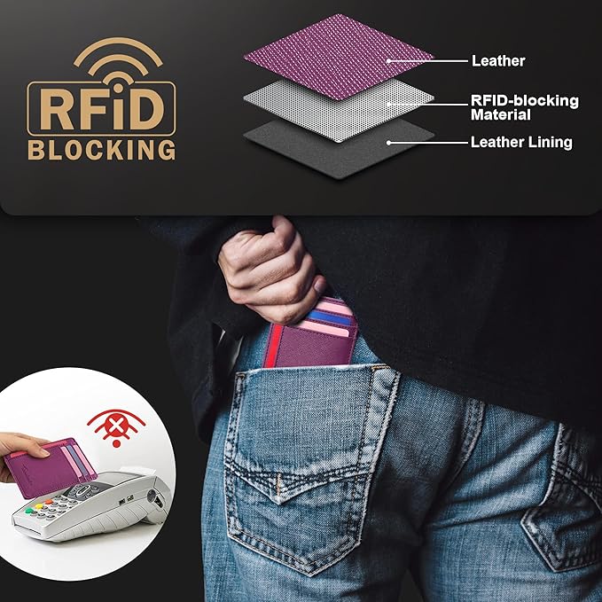 Travelambo Slim Wallet Front Pocket Minimalist Leather RFID Blocking Medium Size - Image 5