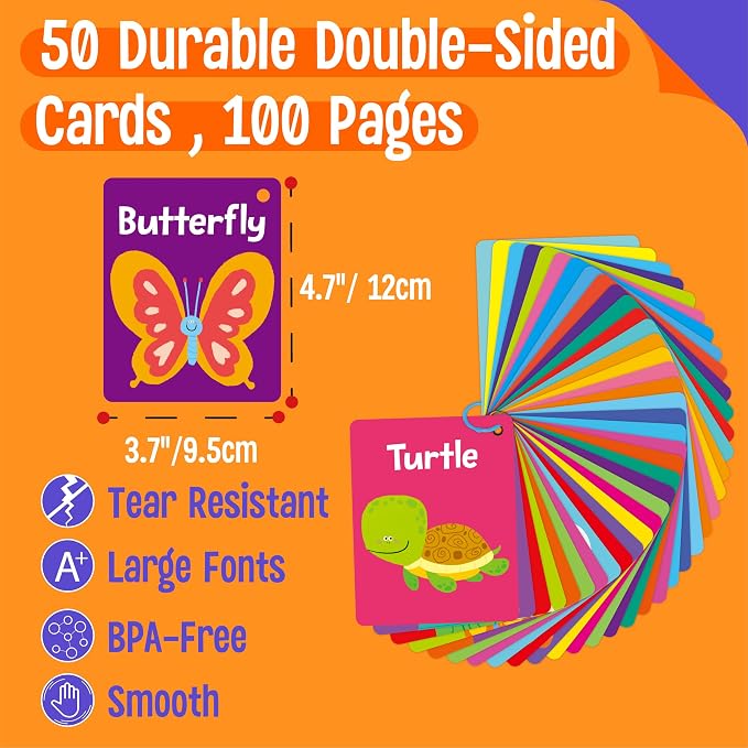Animal Flashcards, 50 Double-Sided Cards, Wild/Farm/Marine Animal Cards - Image 2
