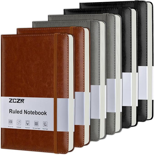 ZCZN 6 Pack Lined Journal Notebooks, 192 Pages A5 Hardcover Leather Journals for Work,Writing,School & Travel, College Ruled Journaling Notebooks for Notes Taking,Diary Journal(Black+Brown+Grey)*2-DeskLoop Office