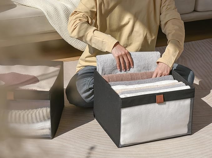 StorageWorks Closet Storage Bins, Extra Large Storage Baskets with Clear Window and Handles, Foldable Fabric Organizer for Clothes, Shelves, Black, 3 Pack-DeskLoop Office