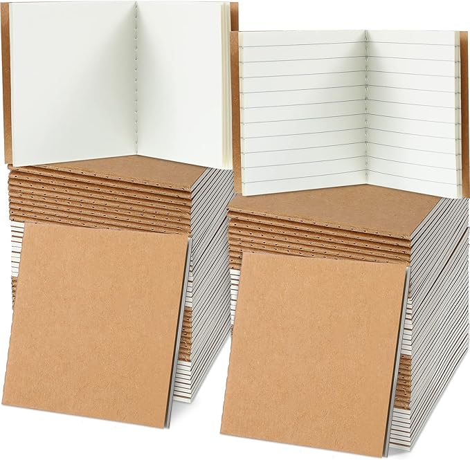 100 Pieces Mini Notebook Bulk Set Small Kraft Paper Blank Lined Journals Pocket Journal Sketchbooks for Kids Drawing Sketchbook Office Supplies 4 x 4 Inch Small Notebooks with 24 Sheets (Blank, Lined)-DeskLoop Office