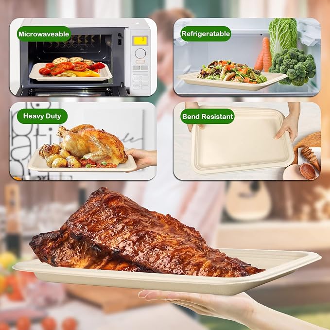 Large Paper Plates 14 Inch, 100 Pack Disposable Trays, Heavy Duty Dinner Size - Image 4